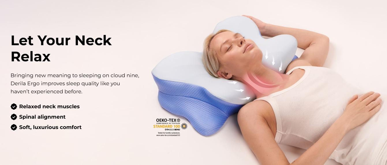 💤 Derila Ergo™ Nackenstützkissen aus Memory-Schaum – 2-in-1 ergonomische Nackenstütze für alle Schlaftypen 