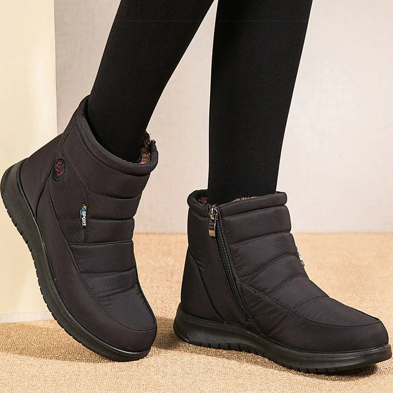 Damen-Winterstiefeletten 2025 – Warme, gefütterte Schneestiefel mit niedrigem Absatz und wasserdichtem Komfort