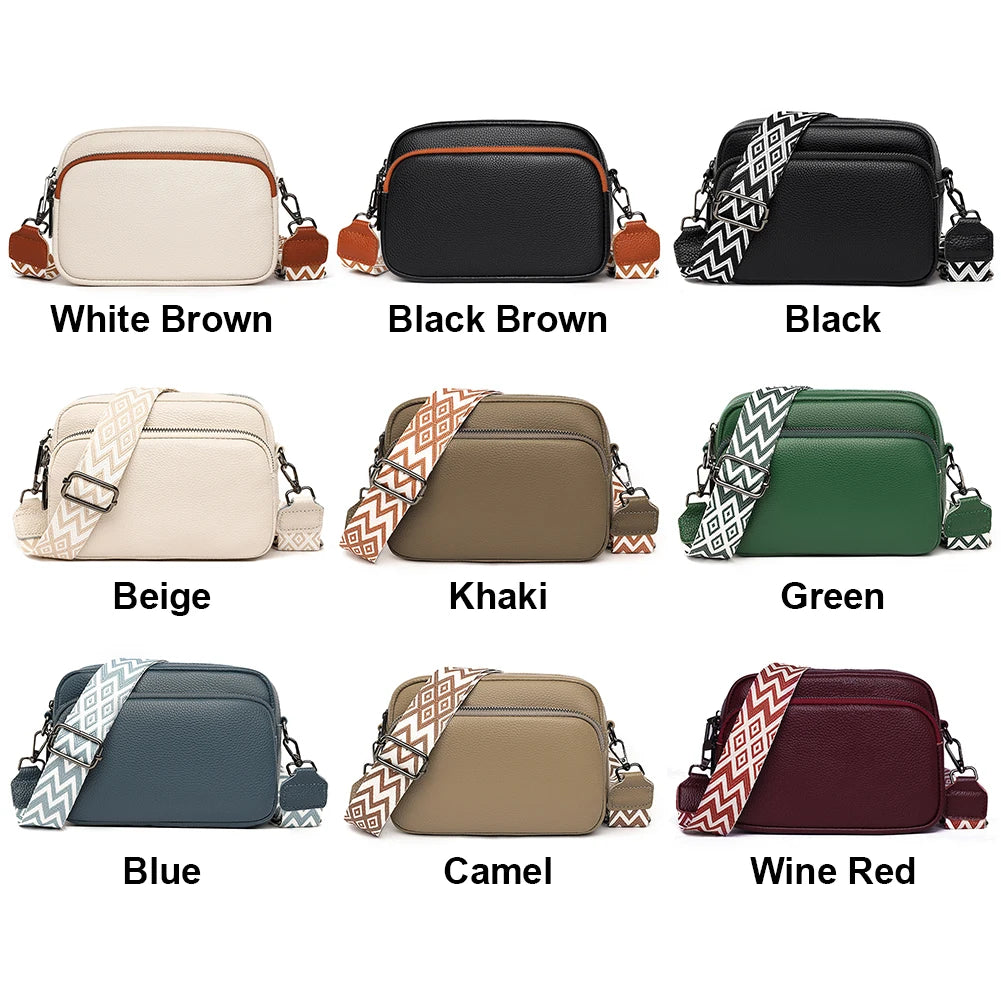 Sac bandoulière femme en cuir véritable, bandoulière large, couleur unie, design luxueux, pochette pour téléphone portable