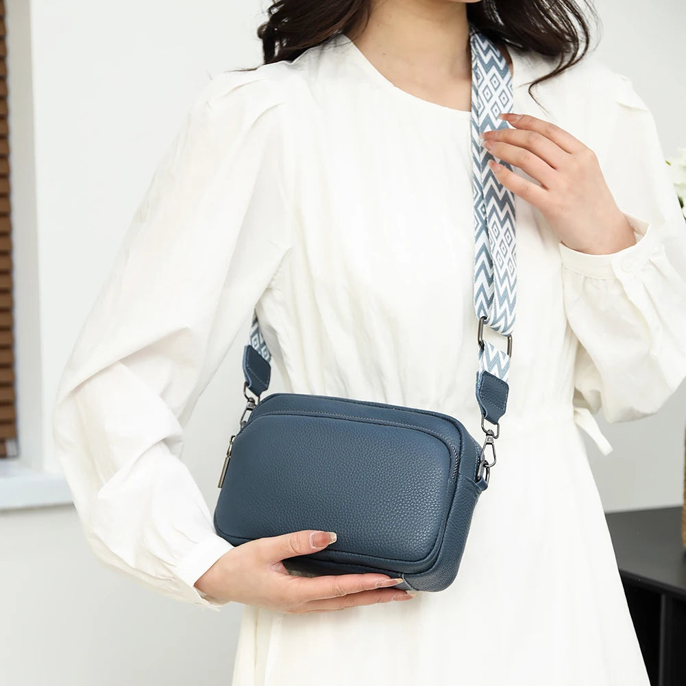 Sac bandoulière femme en cuir véritable, bandoulière large, couleur unie, design luxueux, pochette pour téléphone portable