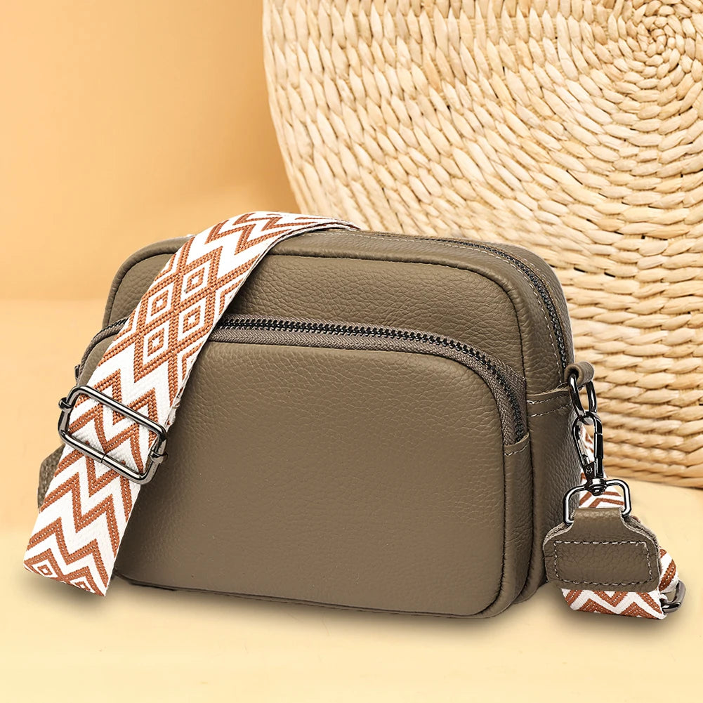 Sac bandoulière femme en cuir véritable, bandoulière large, couleur unie, design luxueux, pochette pour téléphone portable