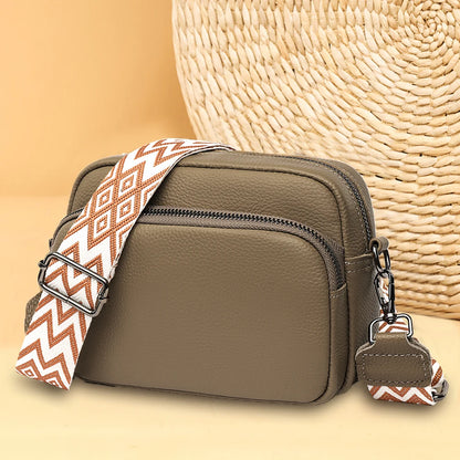 Sac bandoulière femme en cuir véritable, bandoulière large, couleur unie, design luxueux, pochette pour téléphone portable