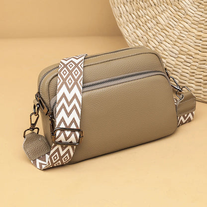 Sac bandoulière femme en cuir véritable, bandoulière large, couleur unie, design luxueux, pochette pour téléphone portable