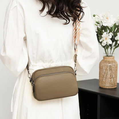 Sac bandoulière femme en cuir véritable, bandoulière large, couleur unie, design luxueux, pochette pour téléphone portable