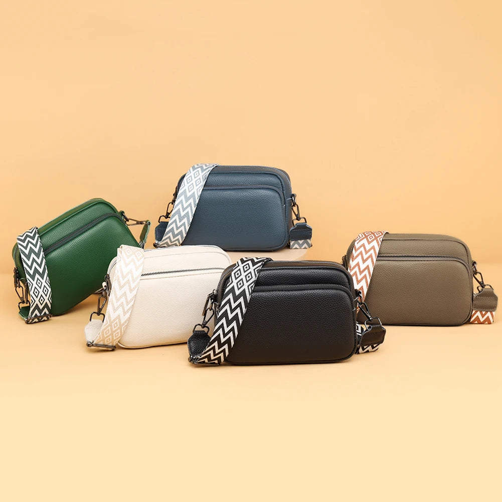 Sac bandoulière femme en cuir véritable, bandoulière large, couleur unie, design luxueux, pochette pour téléphone portable