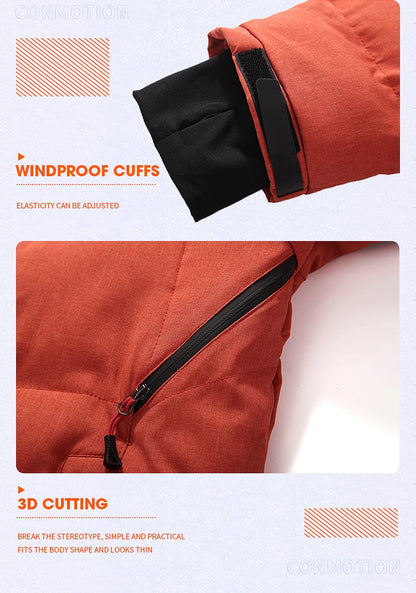 Herren-Winterjacke mit weißen Entendaunen bis -30 °C – Winddichter Wintermantel, dick gefütterter Parka mit Kapuze für Reisen und Camping 