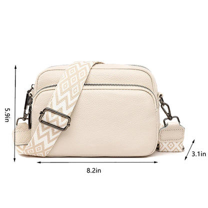 Sac bandoulière femme en cuir véritable, bandoulière large, couleur unie, design luxueux, pochette pour téléphone portable