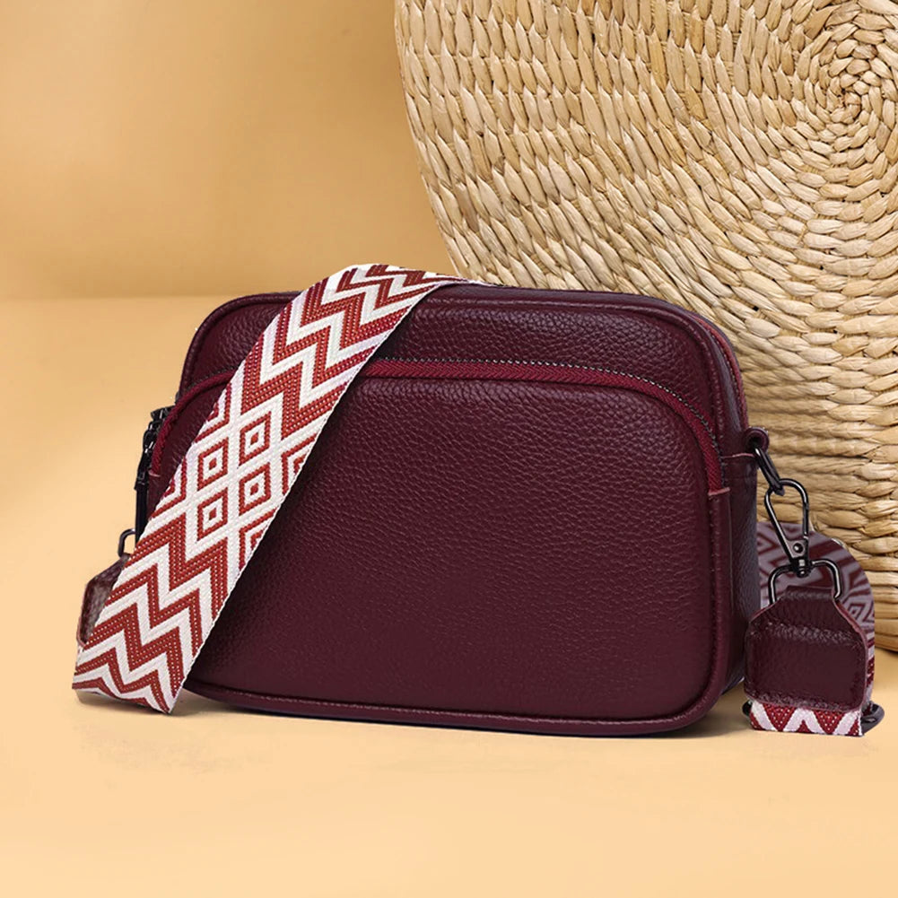 Sac bandoulière femme en cuir véritable, bandoulière large, couleur unie, design luxueux, pochette pour téléphone portable