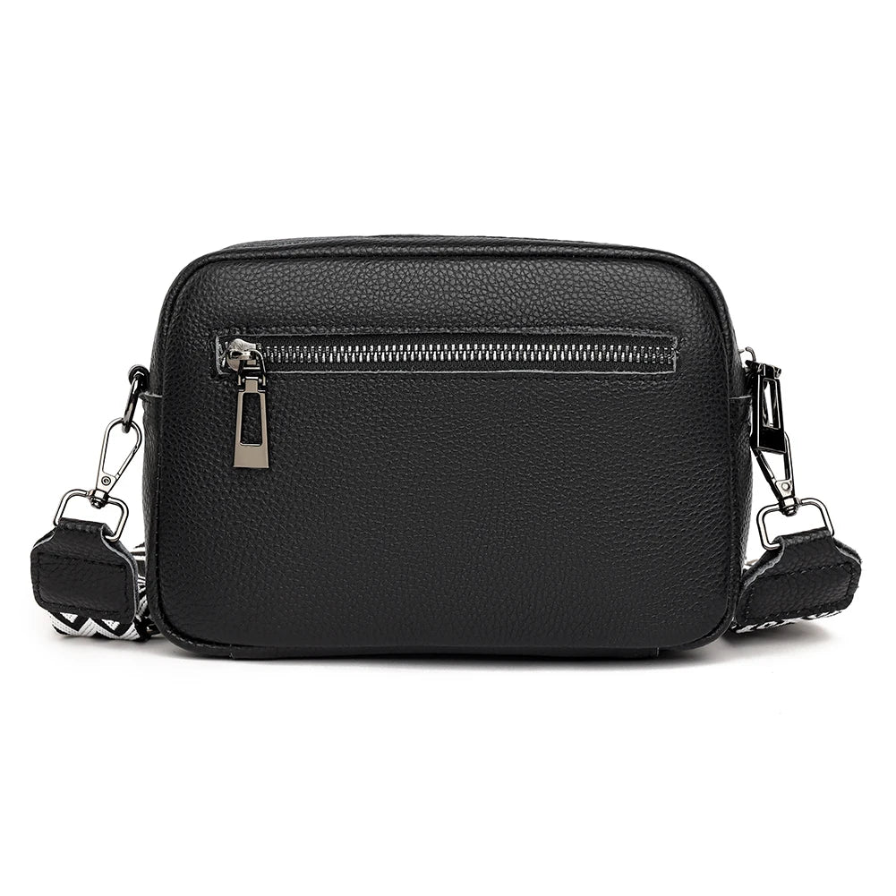 Sac bandoulière femme en cuir véritable, bandoulière large, couleur unie, design luxueux, pochette pour téléphone portable